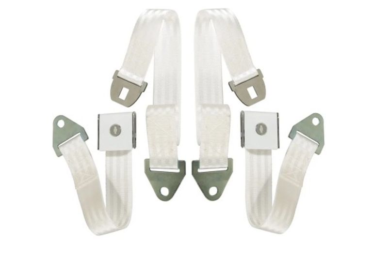 1964 CORVETTE SEAT BELTS. BOWTIE LIFT LATCH - WHITE 37478